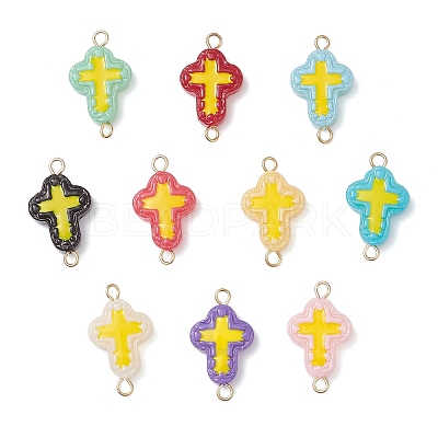 10Pcs 10 Colors Handmade Lampwork Enamel Religion Cross Links Connector Charms PALLOY-JF04302-1