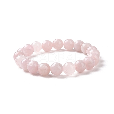 Natural Rose Quartz Bead Stretch Bracelets X-BJEW-K212-C-045-1