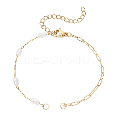 316 Surgical Stainless Steel Paperclip Chain with Plastic Imitation Pearl Handmade Link Chain Bracelet Making AJEW-JB01588-1