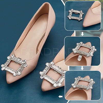 2Pcs Platinum Alloy & Rhinestone Detachable Shoe Buckle Clips FIND-FG0003-11-1