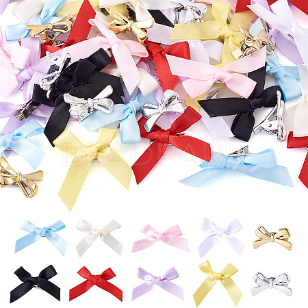 50Pcs 10 Colors Bowknot Polyester & Alloy Alligator Hair Clips PHAR-TA0001-16-1