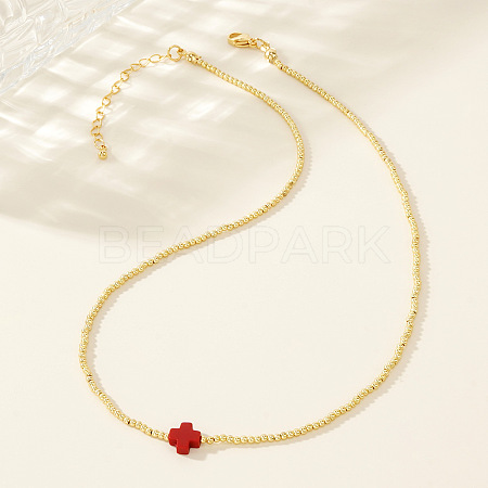 Real 18K Gold Plated 2mm Round Brass Beaded Necklaces HJ8238-2-1