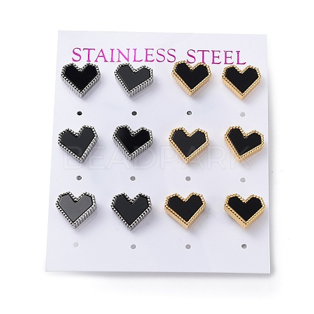 6 Pair 2 Color Heart Acrylic Stud Earrings EJEW-A024-12A-1