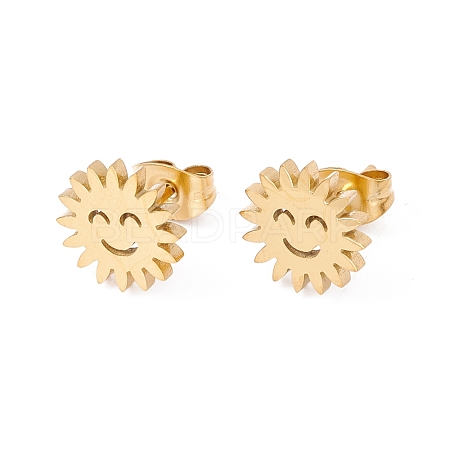304 Stainless Steel Sun with Smile Face Stud Earrings for Women EJEW-E163-06G-1