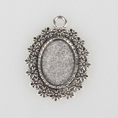 Tibetan Style Alloy Pendant Cabochon Settings TIBEP-N003-29AS-1