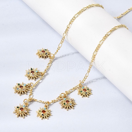Brass Micro Pave Cubic Zirconia Sun Pendant Necklaces NJEW-B157-16G-1