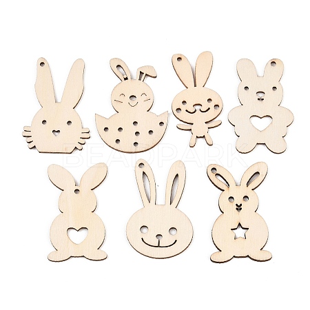 7Pcs Wood Pendants WOOD-G028-09-1