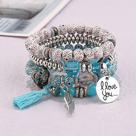 Boho Style Wood Beaded Stretch Bracelet Sets for Women WGE3C3B-53-1