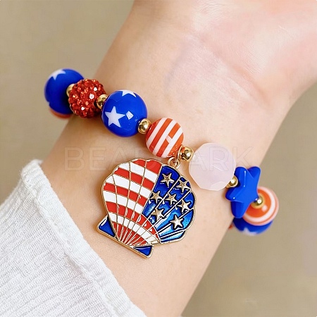 Independence Day Printed Resin Stretch Bead Bracelets for Women RE-CBA6B51-02-1