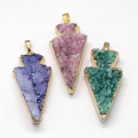 Electroplated Natural & Dyed Druzy Agate Pendants G-N0167-008-1