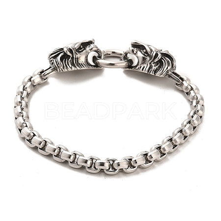 304 Stainless Steel Box Chain Bracelets with Lion Clasps BJEW-E094-05AS-1