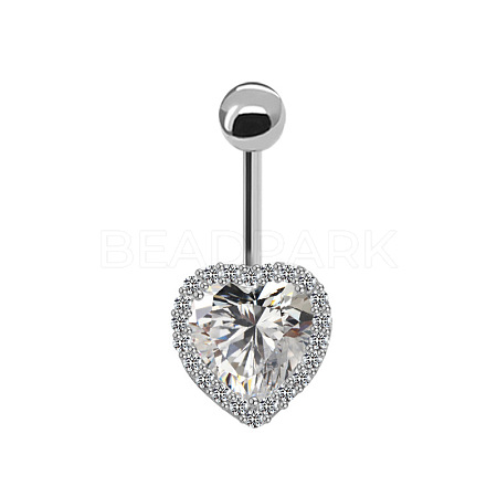 316L Surgical Stainless Steel Clear Cubic Zirconia Belly Button Rings WG93CBC-06-1