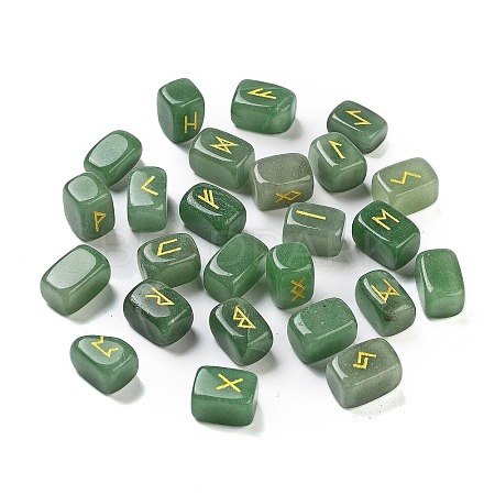 Rectangle Natural Green Aventurine Rune Stones G-Z059-01O-1