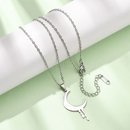 304 Stainless Steel Melting Moon Pendant Cable Chain Necklaces for Men Women NJEW-K308-01C-P-1