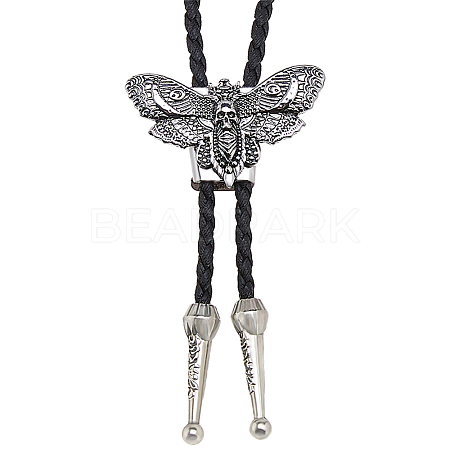 Alloy Moth Skull Black PU Leather Cord Bolo Tie Lariat Necklaces for Women Men NJEW-WH0031-08AS-1