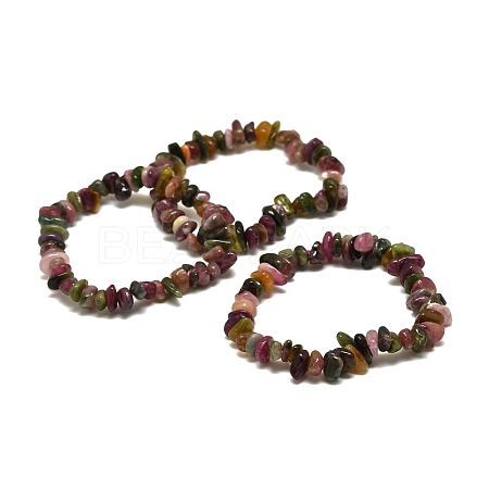 Natural Tourmaline Chip Beads Stretch Bracelets BJEW-A118-01B-1
