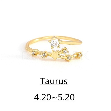 Twelve Constellation Brass Micro Pave Clear Cubic Zirconia Cuff Rings FS-WG8E359-05-1