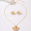 Brass Micro Pave Clear Cubic Zirconia Fan Pendant Necklaces & Stud Earrings Sets for Women SJ9834-5
