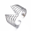 304 Stainless Steel Initial Letter V Open Cuff Ring RJEW-T023-50P-3