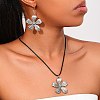 Flower Alloy Dangle Earrings & Wax Cord Pendant Necklaces Sets for Women FS-WG32CFB-02-2