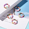 Colorful Flat Round with Letter Acrylic Finger Ring with Round Beads for Women RJEW-JR00427-2