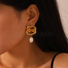 304 Stainless Steel Freshwater Pearl Dangle Stud Earrings for Women VW9874-3