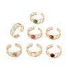Natural Gemstone Half Round Open Cuff Ring RJEW-B039-04G-1