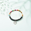 Natural Lava Rock & Synthetic Turquoise(Dyed) Stretch Bracelet with Alloy Charm BJEW-JB08469-4