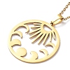 201 Stainless Steel Sun with Moon Phase Pendant Necklace with Cable Chains NJEW-Q317-04G-3