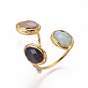 Adjustable Natural/Synthesis Gemstone Cuff Finger Rings RJEW-K229-K01-2