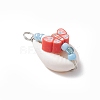 Natural Cowrie Shell & Handmade Polymer Clay Copper Wire Wrapped Pendants PALLOY-JF03818-02-4