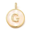 Rack Plating Brass Micro Pave Clear Cubic Zirconia Pendants with Shell KK-M309-42G-G-1