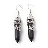 Natural Obsidian Bullet with Flower Dangle Earrings EJEW-G300-02P-06-2