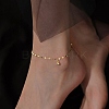 304 Stainless Steel Round Ball Tassel Dapped Chain Anklets for Women AJEW-G070-01G-1