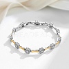 Brass Micro Pave Clear Cubic Zirconia Flower Link Chains Bracelets for Women LS-BJEW-B145-03-1