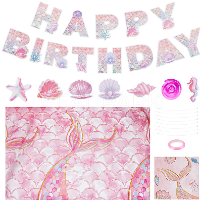 1 Bag Fish Scales Pattern Paper Word Happy Birthday Hanging Streamer DIY-NB0015-16-1