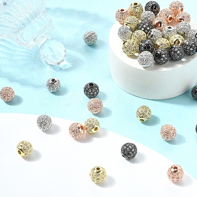 10Pcs Round Brass Micro Pave Cubic Zirconia Beads ZIRC-YW0001-26B-1