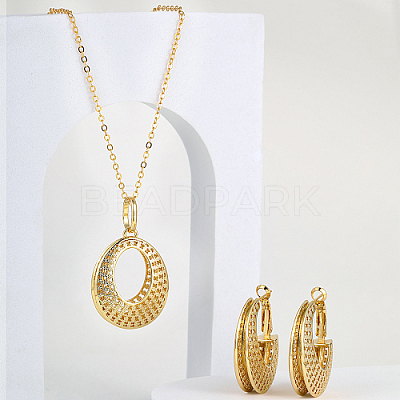 Brass Hollow Donut Pendant Necklaces & Hoop Earrings LV5654-1
