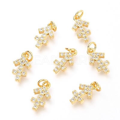 Brass Micro Pave Clear Cubic Zirconia Charms ZIRC-O036-30G-F-1