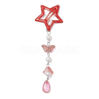 5Pcs Glass Beads and Alloy Star Snap Hair Clips PHAR-JH00124-1
