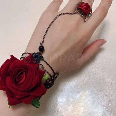 Gothic Style Retro Alloy Lace Flower Link Rings Bracelets for Women WG15940-01-1