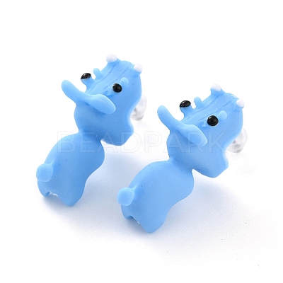 Cute Hippo Resin Stud Earrings EJEW-K089-04P-1