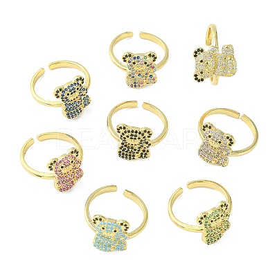 Bear Cubic Zirconia Open Cuff Ring RJEW-F145-01G-1