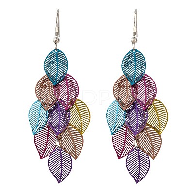 430 Stainless Steel Leaf Dangle Earrings EJEW-A137-08P-05-1
