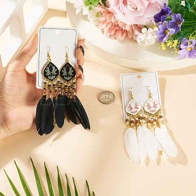 2 Pairs 2 Colors Bohemian Alloy Feather Dangle Earrings EJEW-TA0001-78B-1