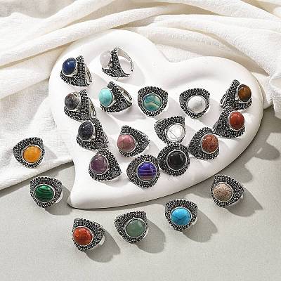 Natural & Synthetic Gemstone Adjustable Rings RJEW-I108-03AS-1