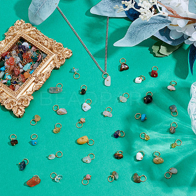 120Pcs 30 Styles Natural & Synthetic Gemstone Chip Charms PALLOY-HY00079-1