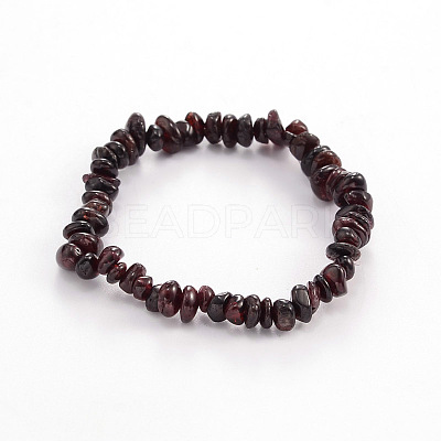 Chips Natural Garnet Beaded Stretch Bracelets X-BJEW-JB01826-09-1