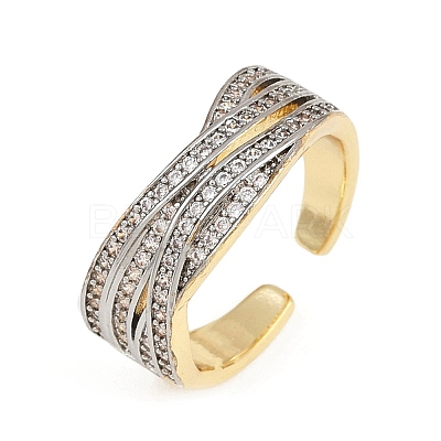 Brass Micro Pave Cubic Zirconia Cuff Rings for Women RJEW-D326-09G-1