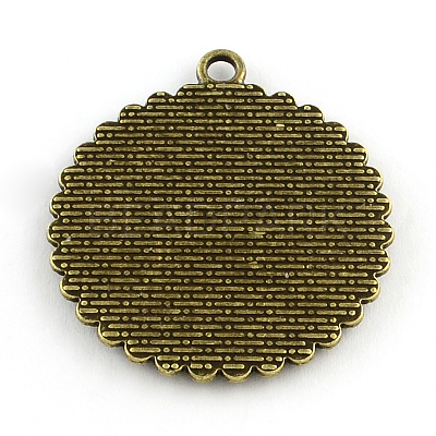 Tibetan Style Flat Round Alloy Pendant Cabochon Settings X-TIBEP-Q049-14AB-NR-1
